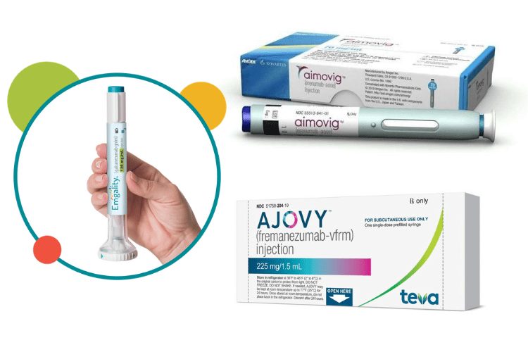 Ilustração dos novos medicamentos para dor Ajovy e Emgality.