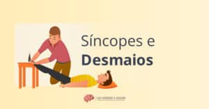Titulo de artigo sobre síncopes ou desmaios mostrando uma pessoa sendo socorrida